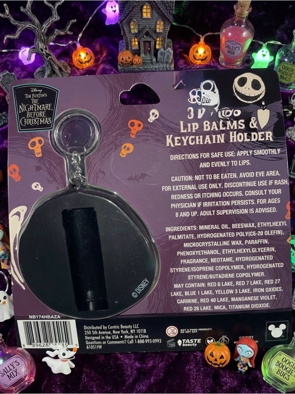 Jack Skellington Lip Balm 3-Pack with Keychain - Picture 2 of 2